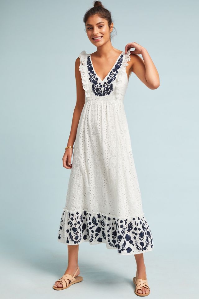 Anthropologie NEW Eyelet on sale Midi Dress - Women's 2 - Button Front - 100% Cotton