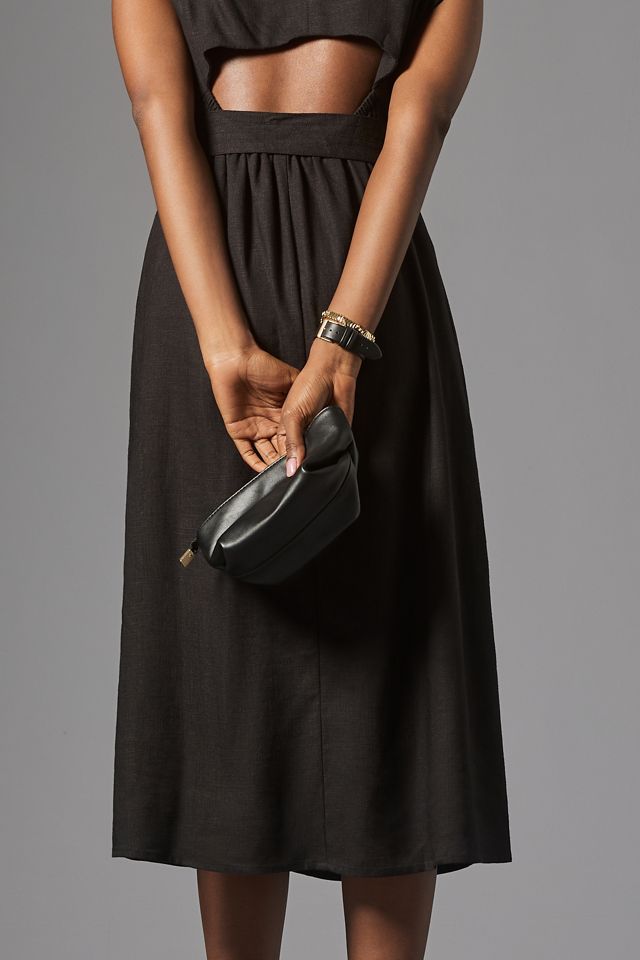 porridge modern belted column dress Porridge Anthropologie Linen Modern Belted Column Midi Dress High Neck  Cutout XS