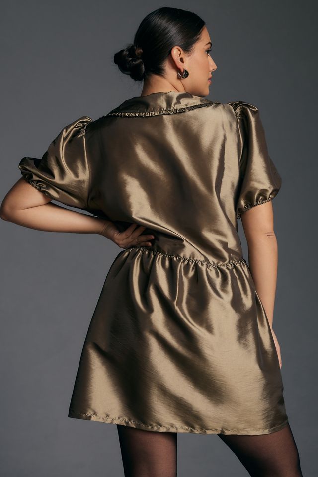 Porridge Short-Sleeve Collared Taffetta Mini Dress #6