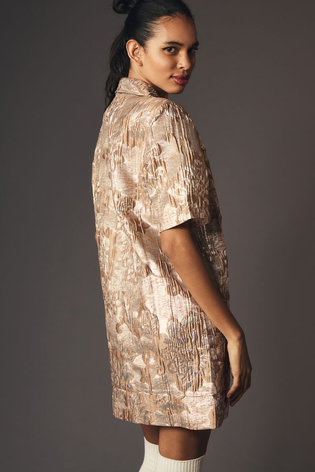 Porridge Short-Sleeve V-Neck Jacquard Mini Shirt Dress | Anthropologie