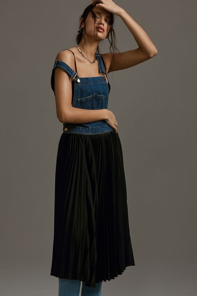 Porridge Pleated Denim Overall Dress #3