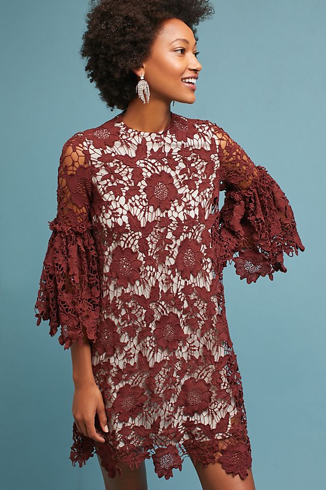 Korovilas Lace Bell-Sleeve Shift Dress | Anthropologie