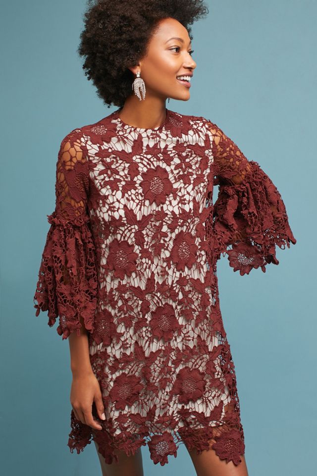 Korovilas Lace Bell-Sleeve Shift Dress | Anthropologie