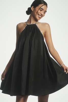 anthropologie Jasmine Elaine Pleated Halter Mini Dress Black