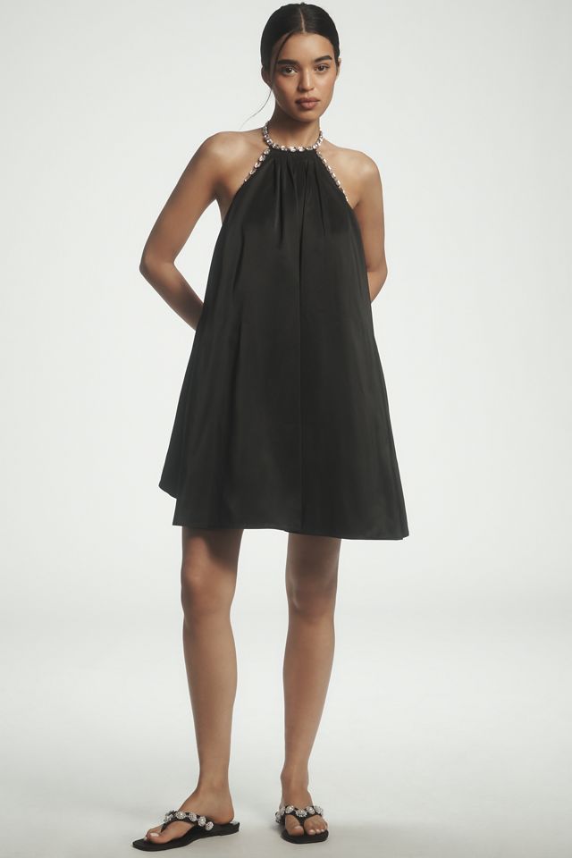 Jasmine Elaine Pleated Halter Mini Dress