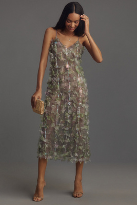 Anna Sui Green Floral Midi Dress In Multicolor