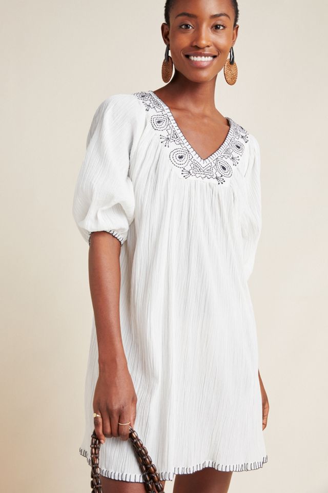 green emerald velvet dress White Tunic embroidered kaftan, Bohemian embroidery tunic dress, beaut –  Gipci main image 0