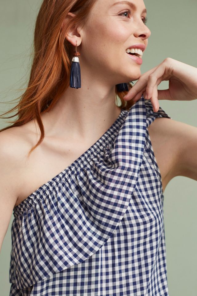 Emmeline One-Shoulder Gingham Tunic Dress #1