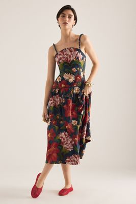 Barbour x Farm Rio Wild Flower Drop-Waist Midi Dress