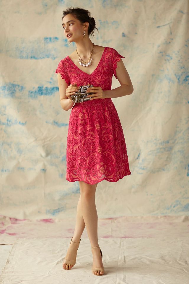 Anthropologie red shop lace dress