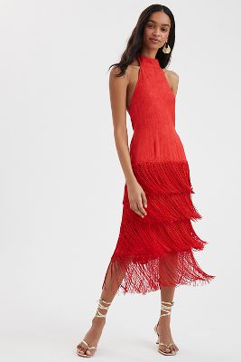 Long Red Fringe Dress