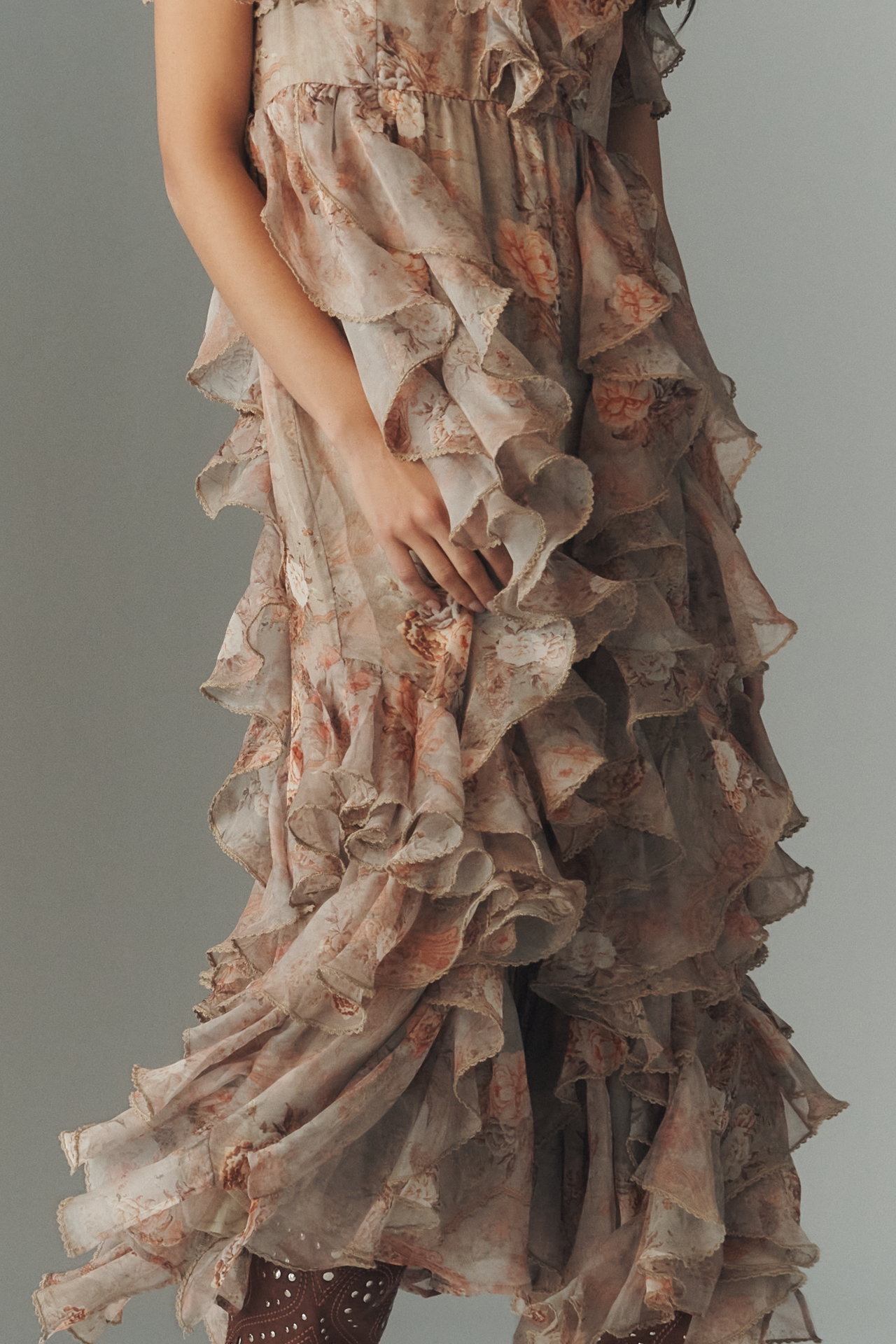 By Anthropologie Ruffled Sleeveless Plunge Midi Dress