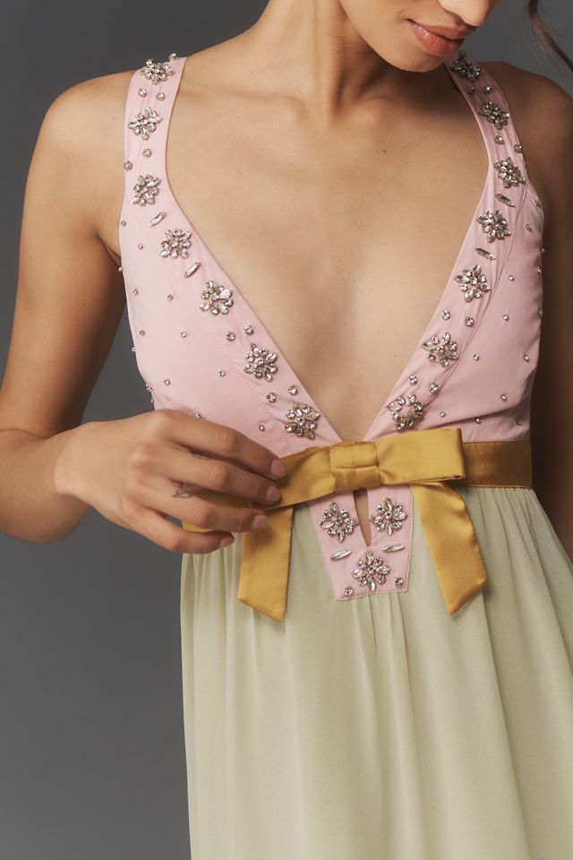 Maeve Embellished Deep-V Tiered Ruffle Maxi Dress #2