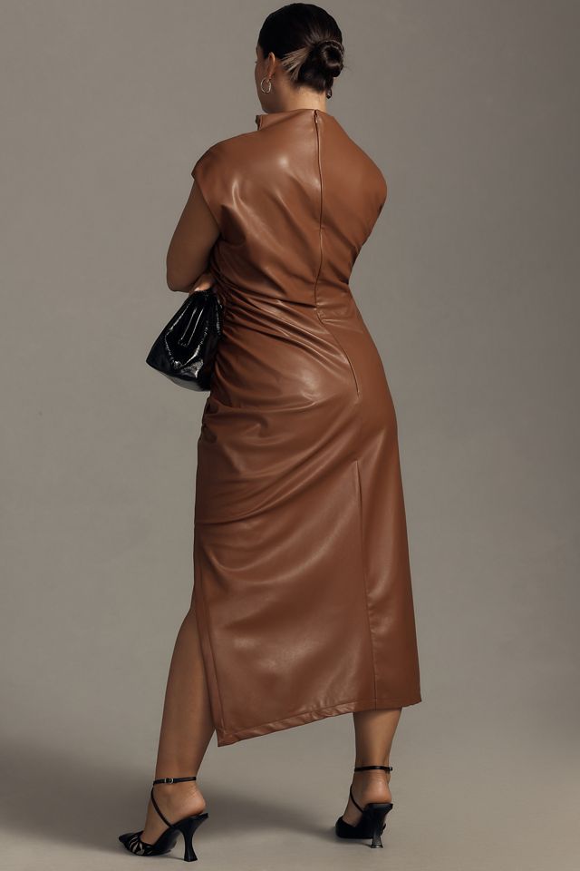 The Maya Ruched Cowl-Neck Dress: Faux Leather Edition