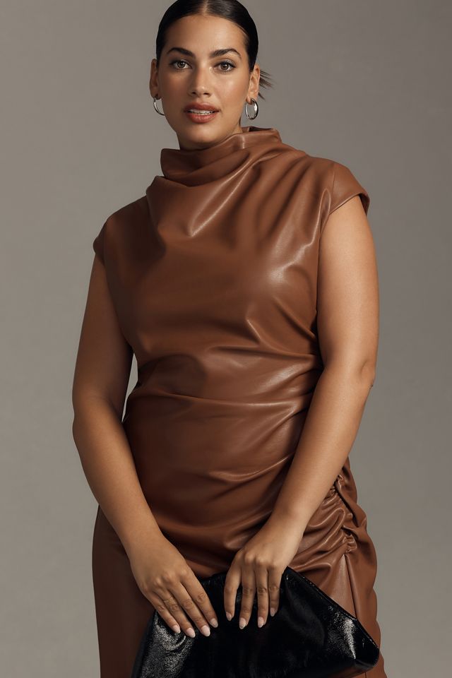 The Maya Ruched Cowl-Neck Dress: Faux Leather Edition #5