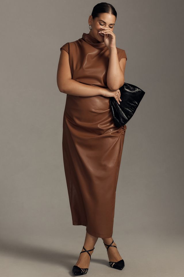 The Maya Ruched Cowl-Neck Dress: Faux Leather Edition #3
