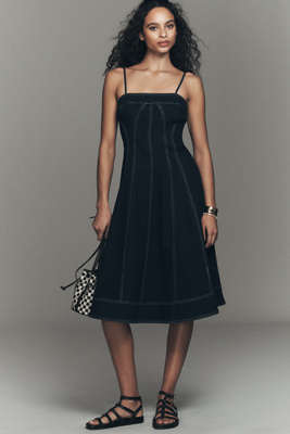 The Marin Square-Neck Denim Midi Dress by Pilcro