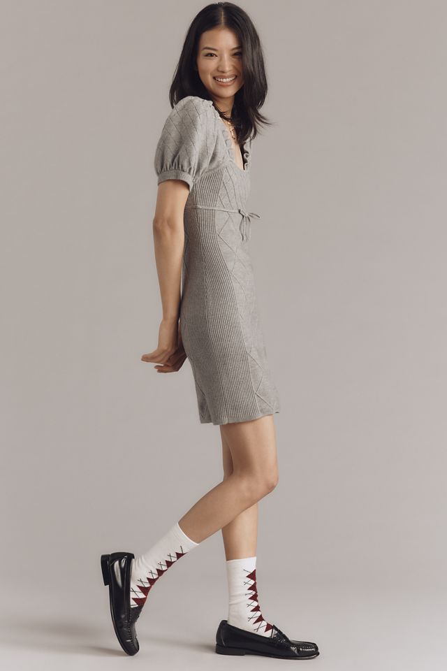 By Anthropologie Puff-Sleeve Crosshatch Sweater Dress #1