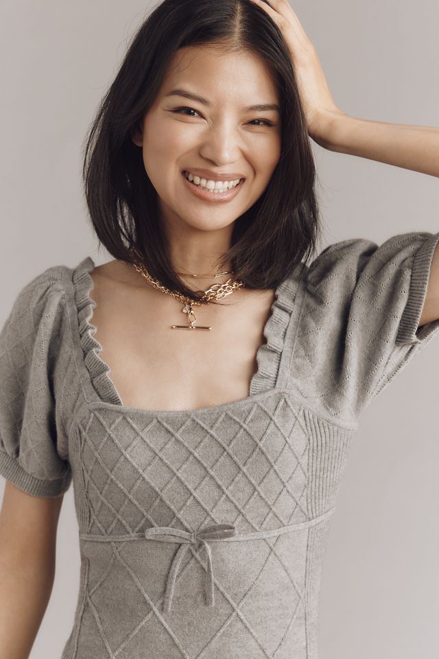 By Anthropologie Puff-Sleeve Crosshatch Sweater Dress #3