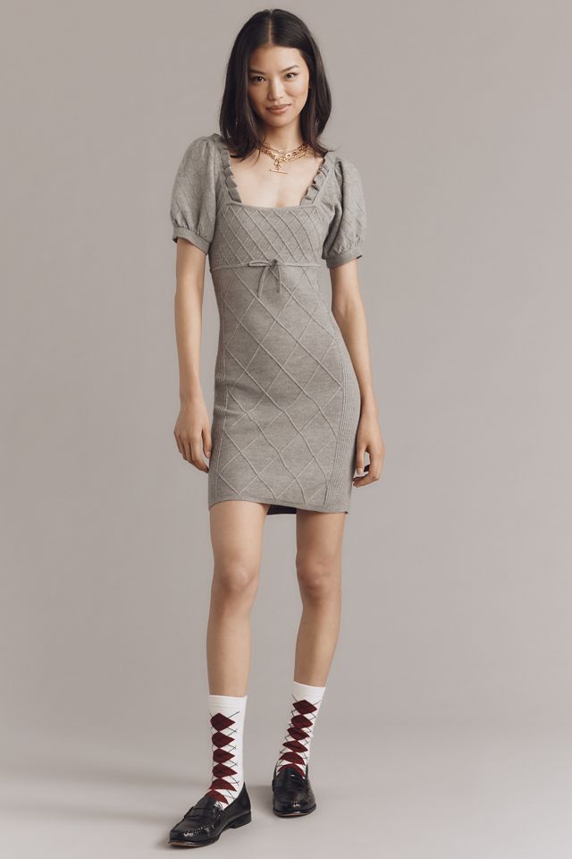 By Anthropologie Puff-Sleeve Crosshatch Sweater Dress #4
