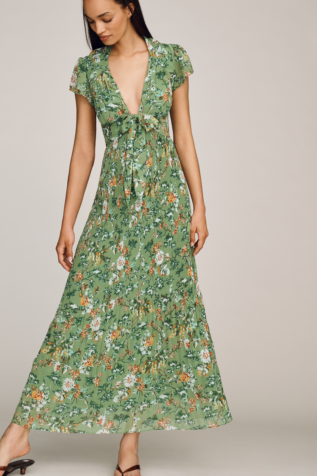By Anthropologie V-Neck Tie Midi Dress