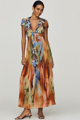 By Anthropologie V-Neck Tie Midi Dress