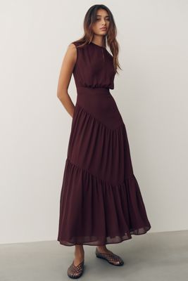 By Anthropologie Waisted Cap-Sleeve Midi Dress