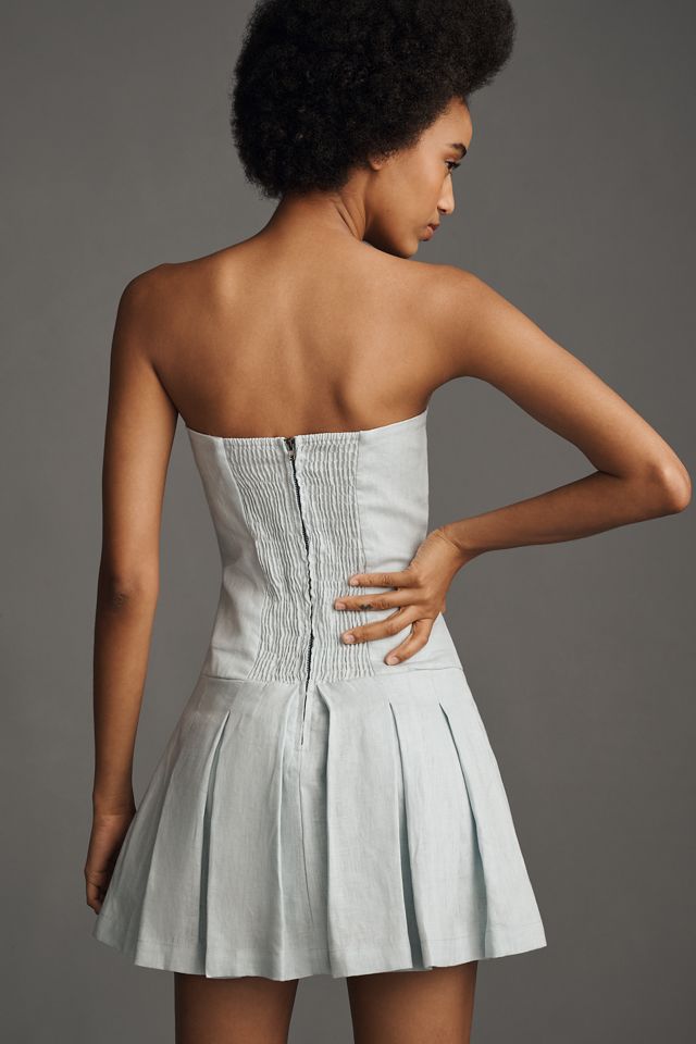 Bishop + Young Positano Strapless Linen Pleated Mini Dress #1