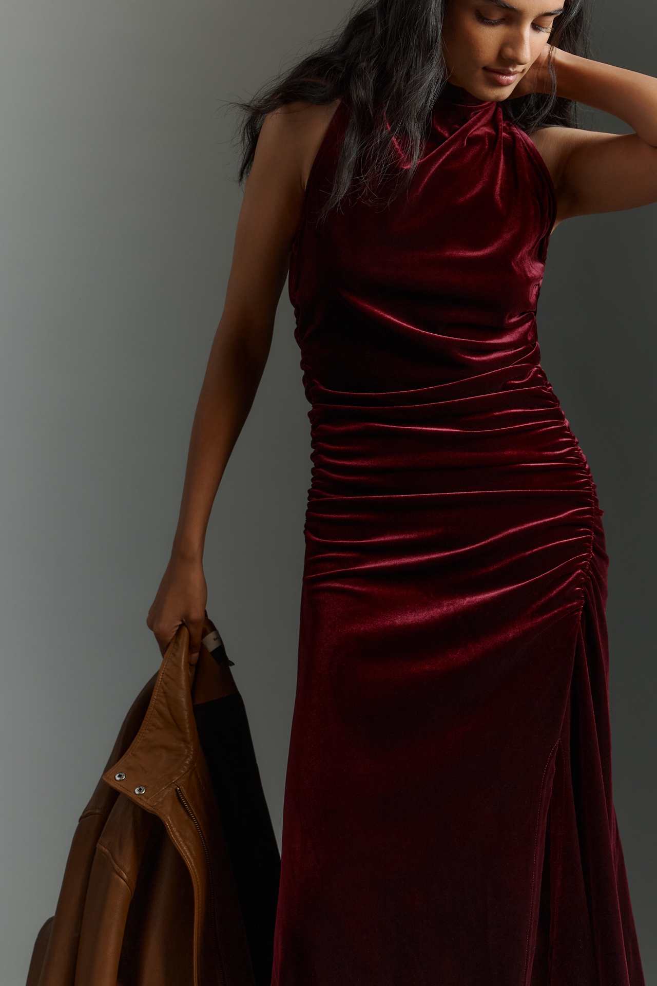 Bishop + Young Halter Velvet Midi Dress