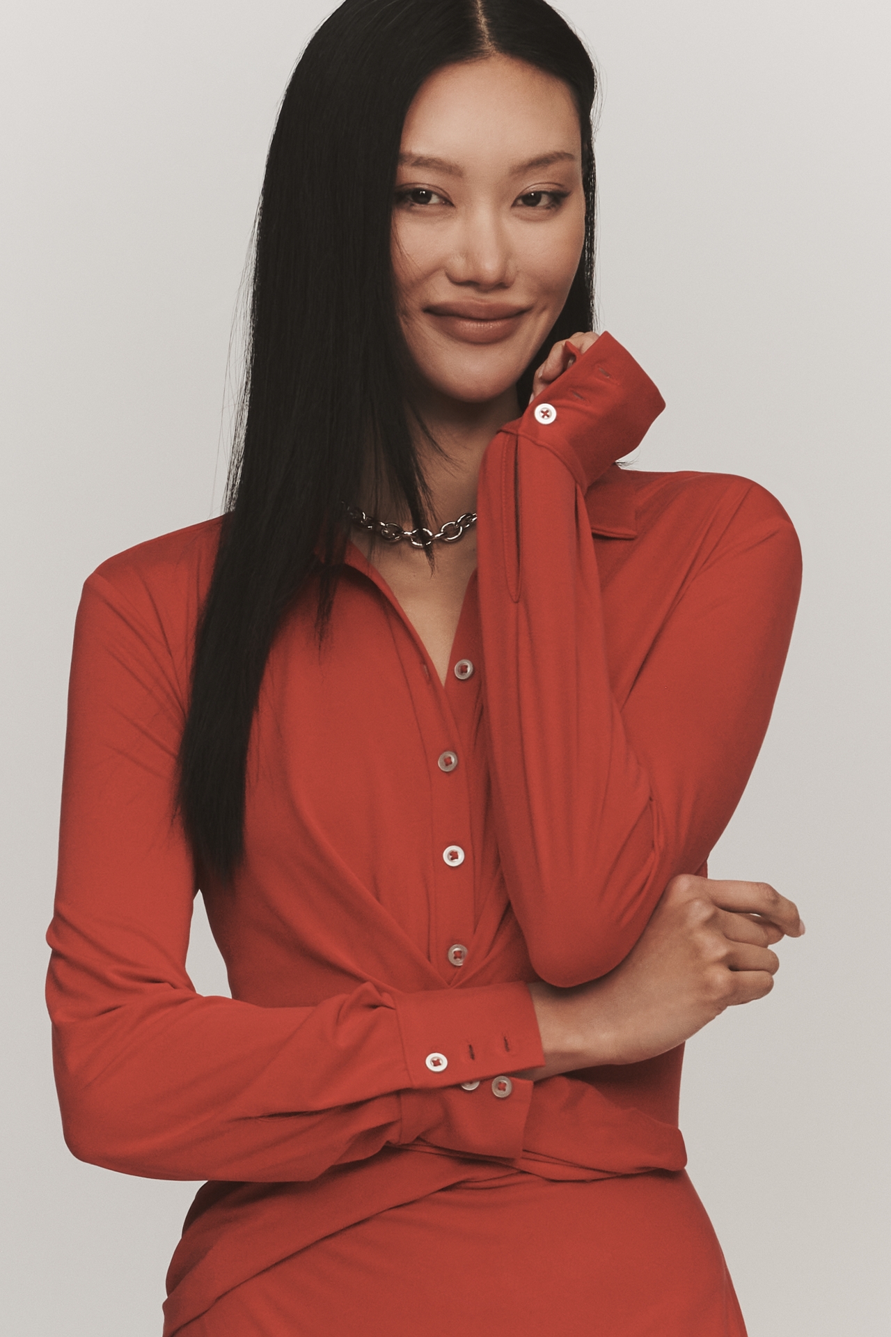 By Anthropologie Draped Long-Sleeve Midi Shirt Dress