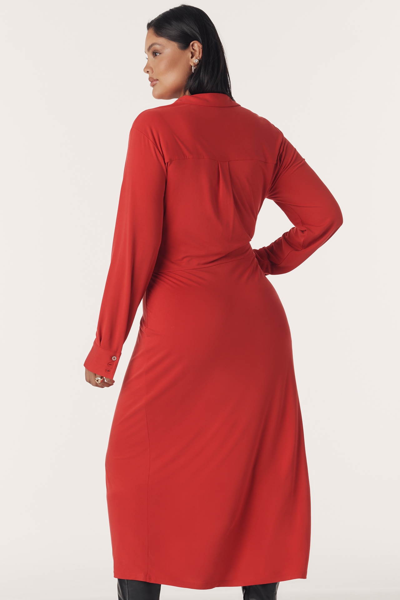 By Anthropologie Draped Long-Sleeve Midi Shirtdress