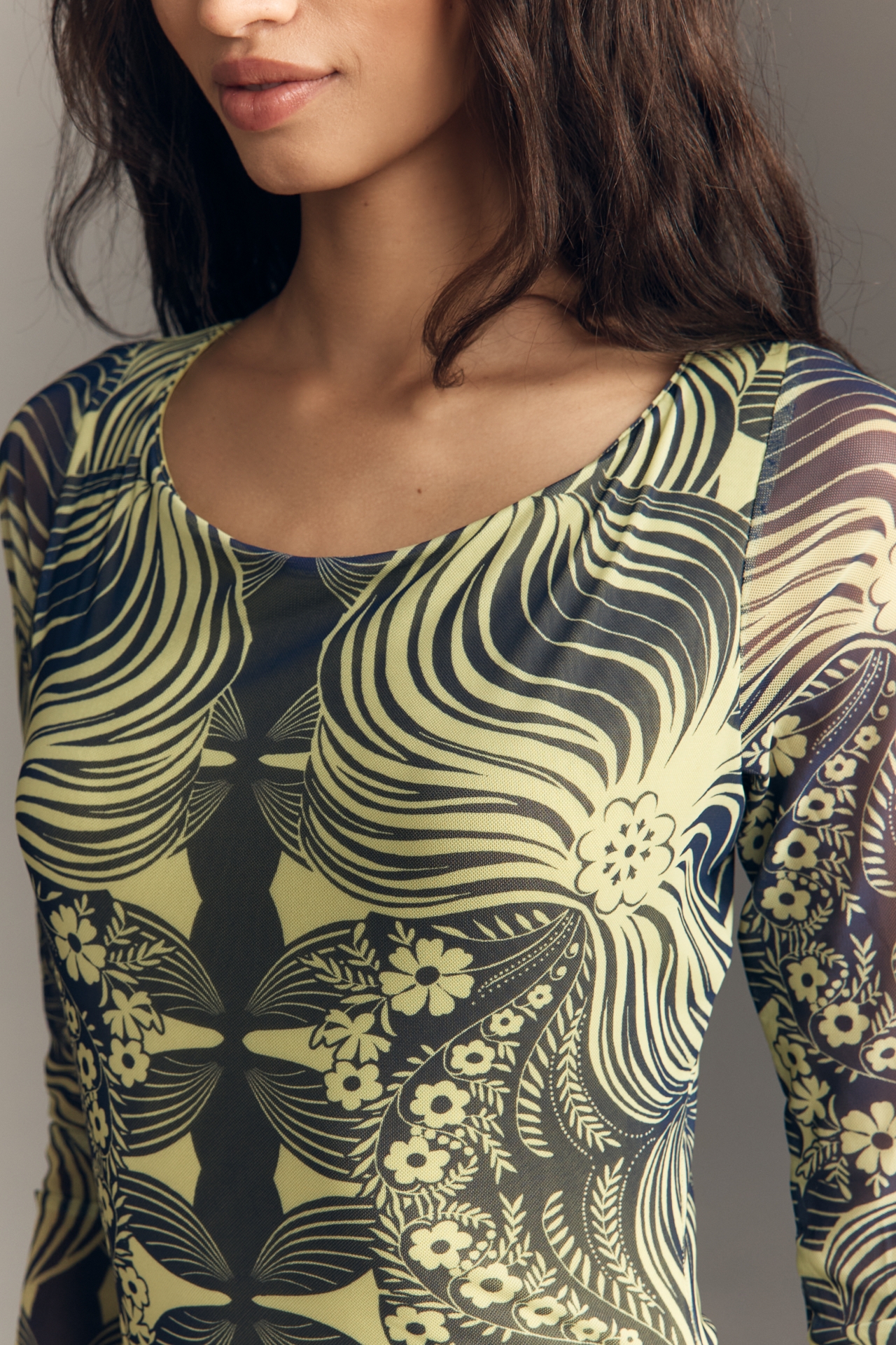 By Anthropologie Long-Sleeve Open-Back Mesh Maxi Dress