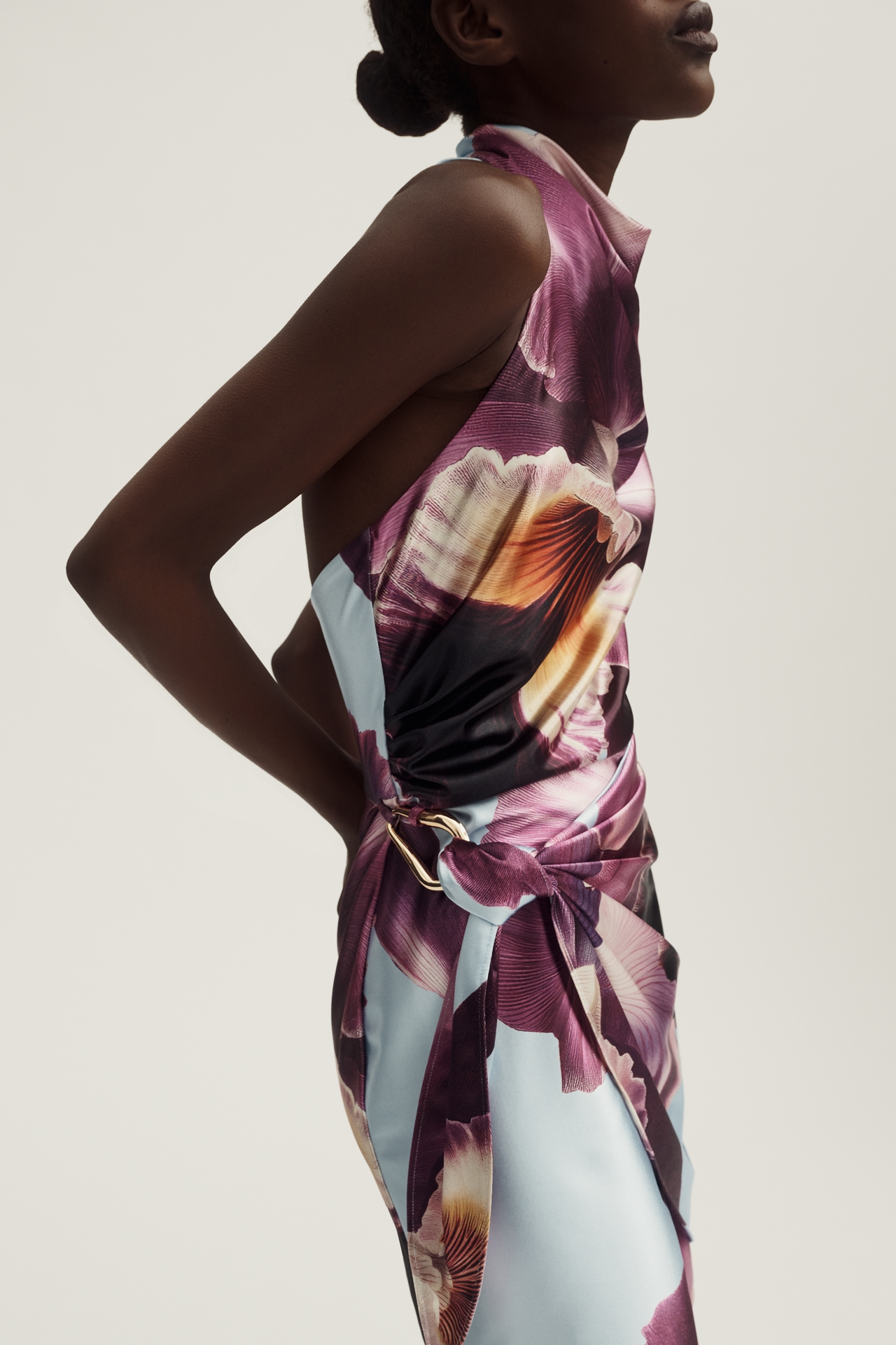 Maeve Draped Halter Satin Mini Dress