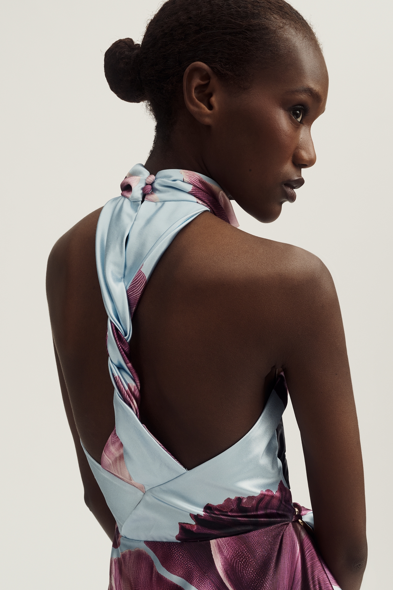 Maeve Draped Halter Satin Mini Dress