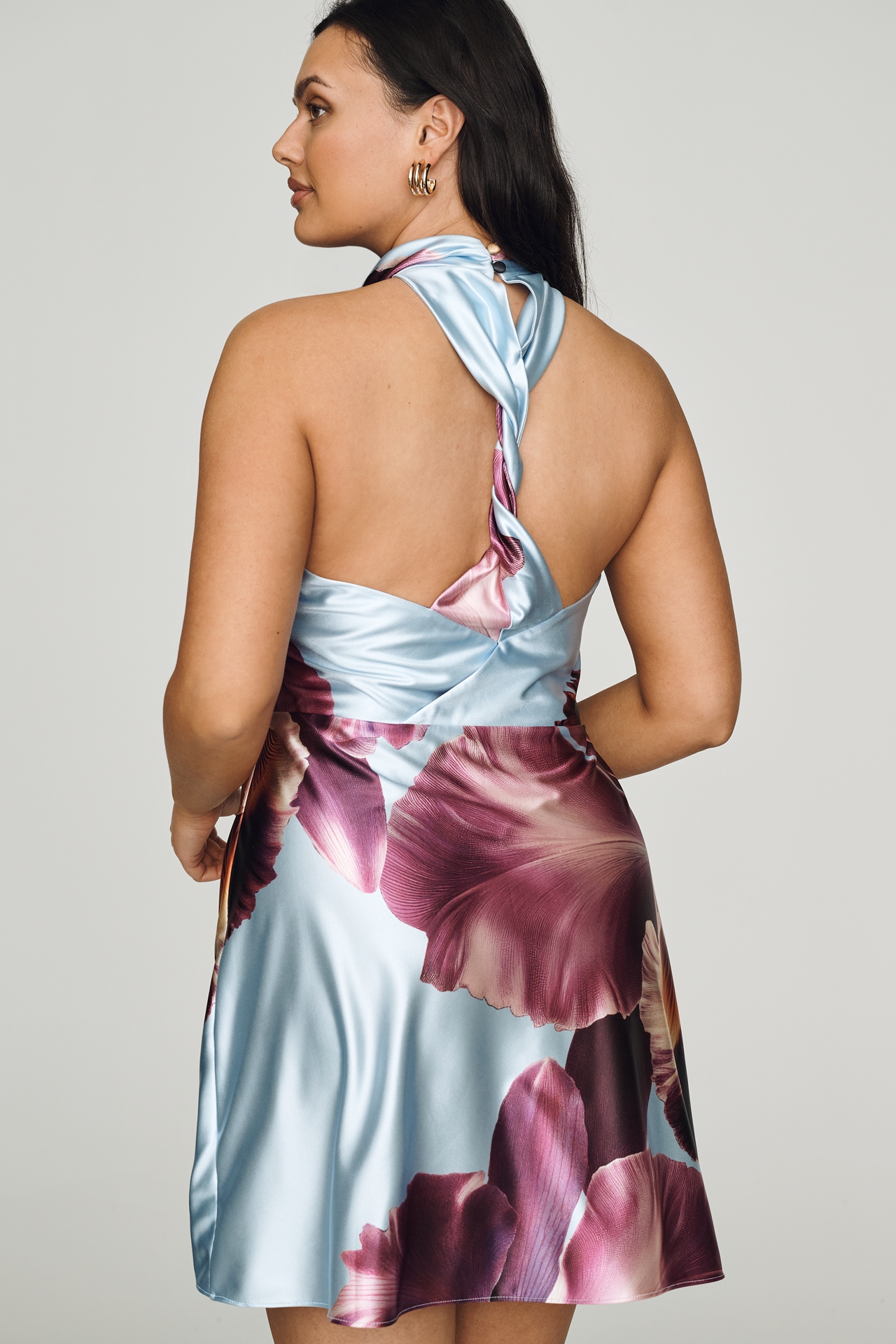 Maeve Draped Halter Satin Mini Dress