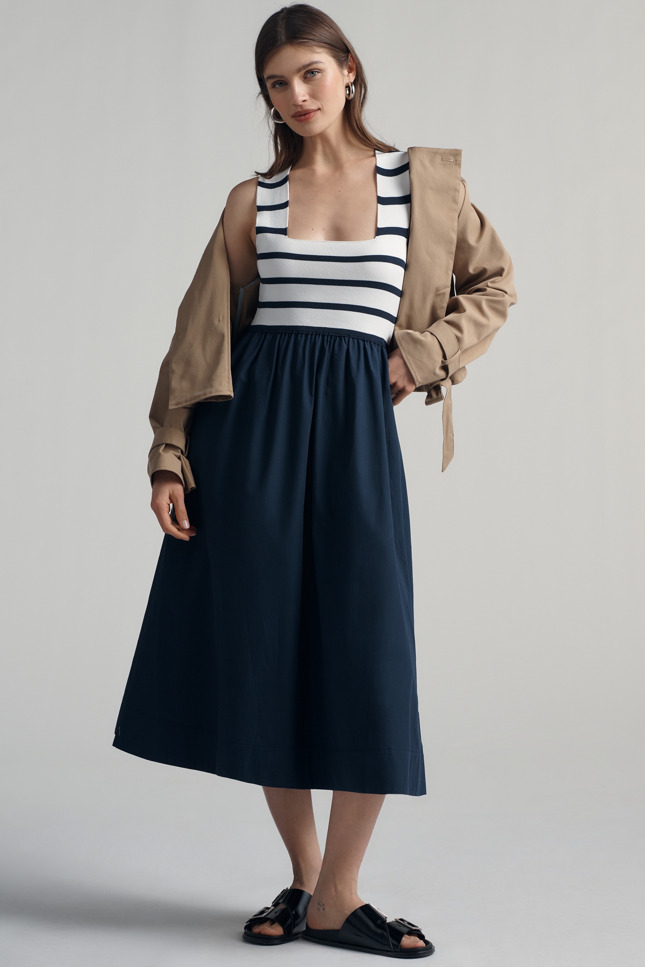 Maeve Sleeveless Crossback Twofer Midi Dress