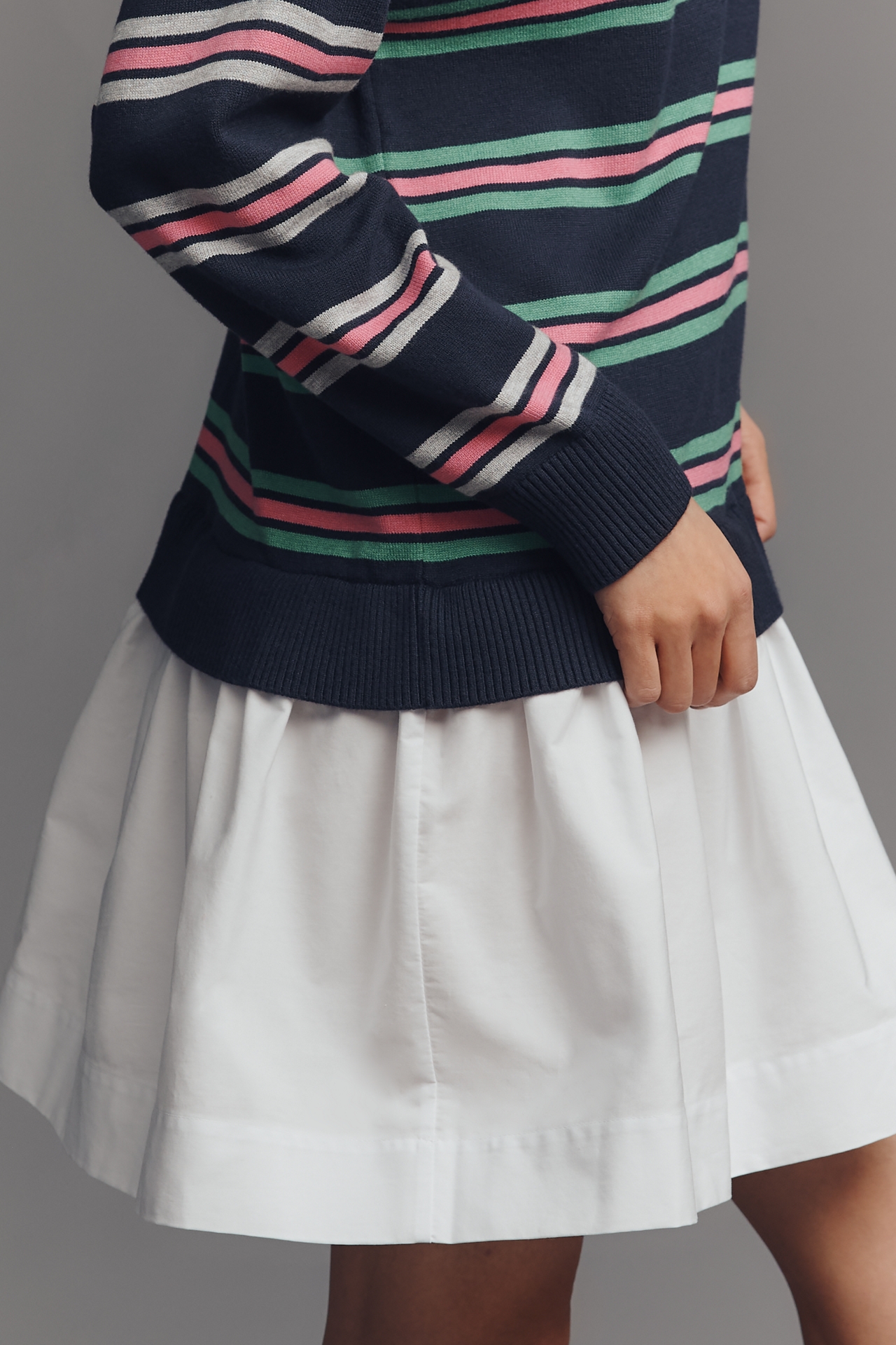 Maeve Twofer Long-Sleeve Drop-Waist Mini Dress