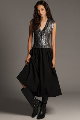 Pilcro Sleeveless V-neck Foil Twofer Midi Dress In Multi