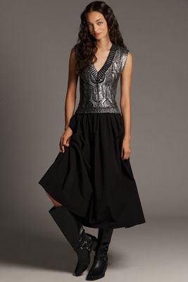 Pilcro Sleeveless V-Neck Foil Twofer Midi Dress