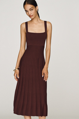 maeve pleated long-sleeve midi sweater dress Maeve Pleated Long-Sleeve Midi Sweater Dress