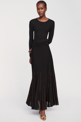 Maeve Knit Lurex Pleated Maxi Dress by Anthropologie