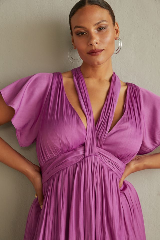 NWT Anthropologie Deep V-Neck Vibrant Mini Purple Dress 8