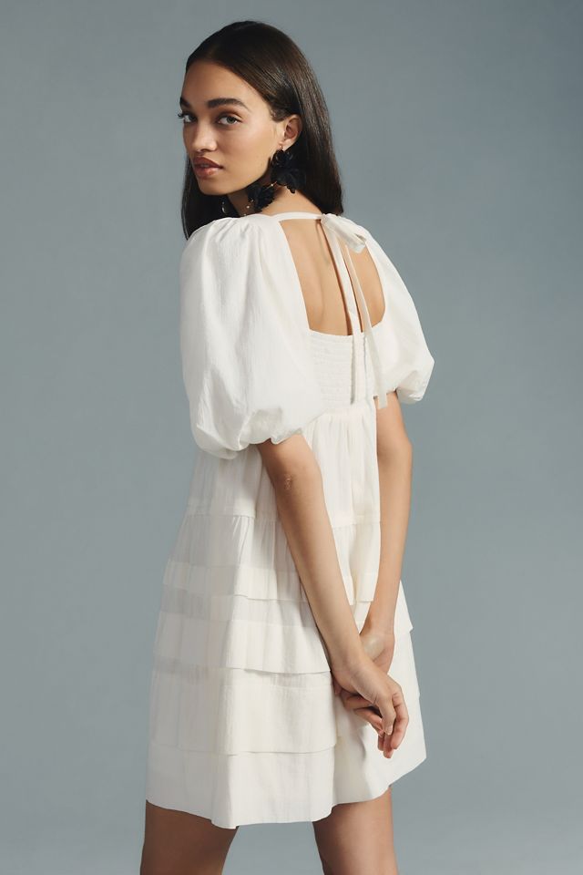 By Anthropologie Square-Neck Puff-Sleeve Tiered Dress #1