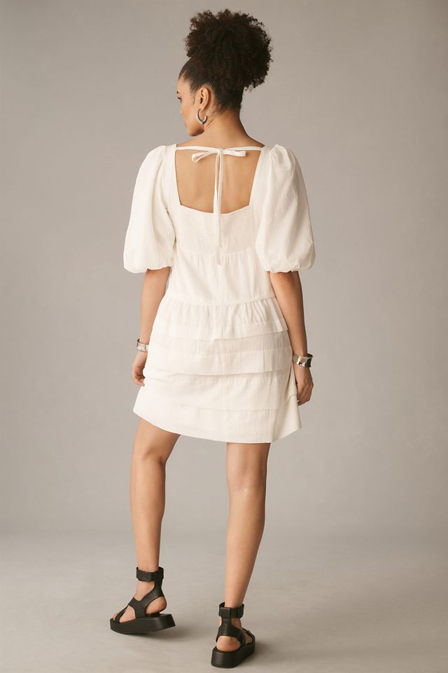 By Anthropologie Square-Neck Puff-Sleeve Tiered Dress #6