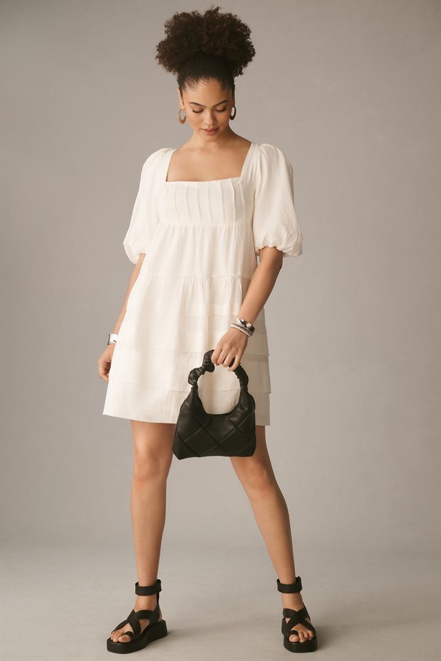 By Anthropologie Square-Neck Puff-Sleeve Tiered Dress #8
