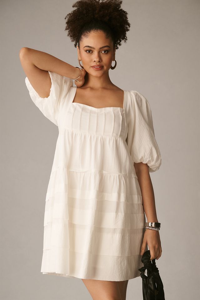 By Anthropologie Square-Neck Puff-Sleeve Tiered Dress #5