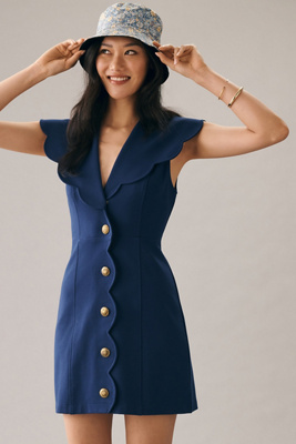 Maeve Scalloped Buttondown Dress In Blue | ModeSens