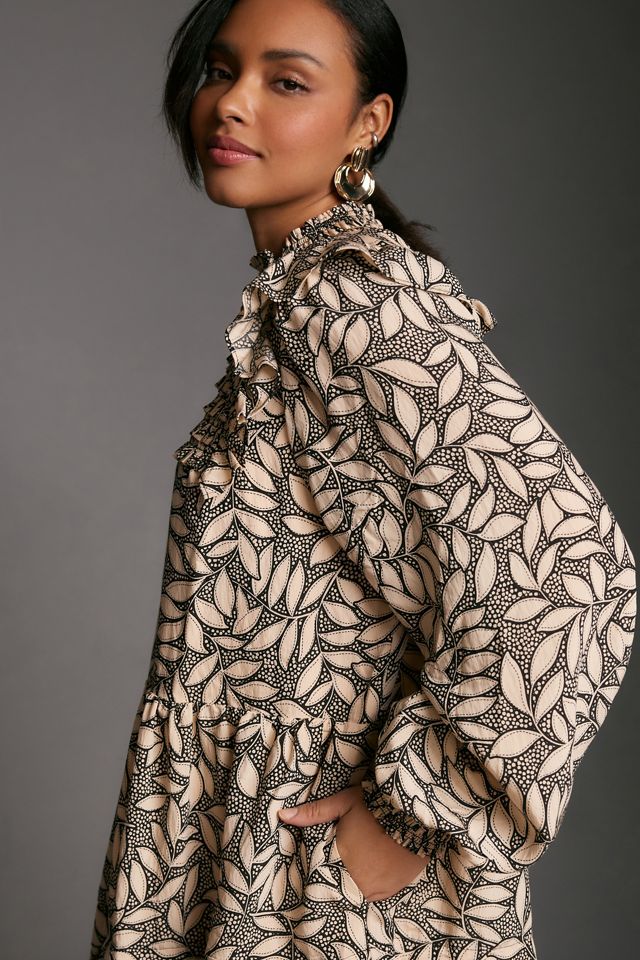 By Anthropologie Long-Sleeve Printed Smocked Mini Dress #5
