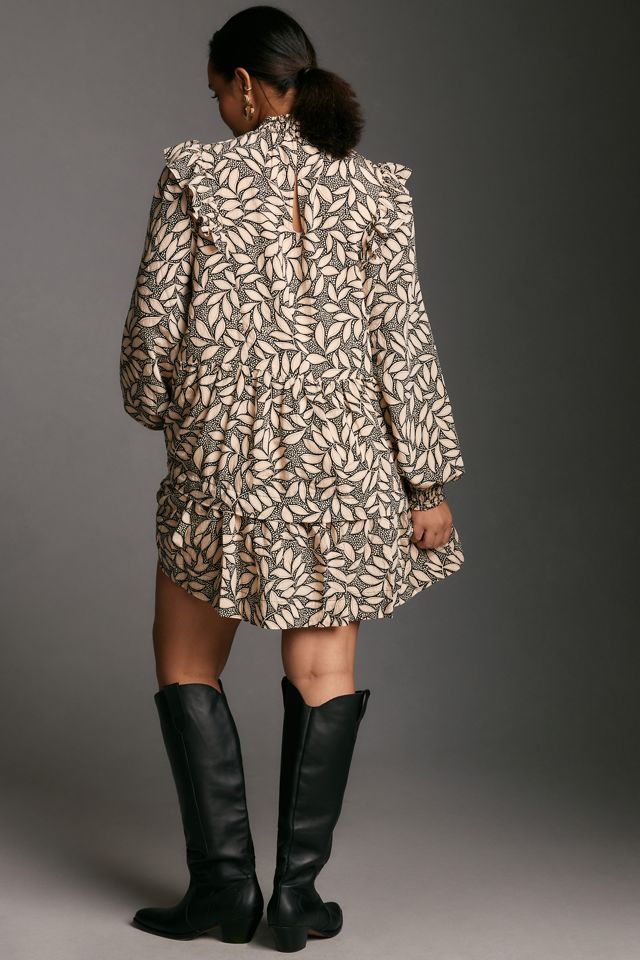 By Anthropologie Long-Sleeve Printed Smocked Mini Dress #6
