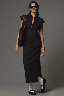 by-anthropologie-cap-sleeve-v-neck-ruched-slim-midi-dress